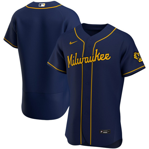 Men'S Milwaukee Brewers Navy Alternate Team Logo Baseball Jersey Mlb Baseball Jersey734