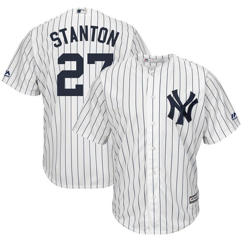 Giancarlo Stanton New York Yankees Majestic Home Big And Tall Cool Base Player White Navy 3D Jersey