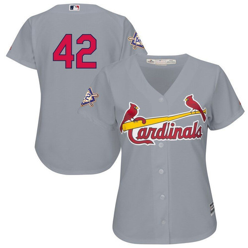 St. Louis Cardinals Majestic Womens 2019 Jackie Robinson Day Official Cool Base Jersey Gray 2019