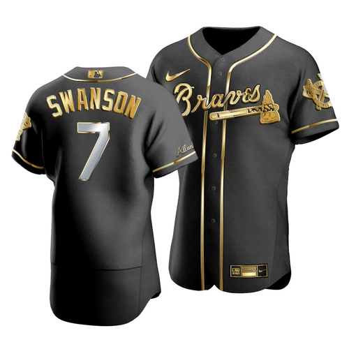 Men'S Atlanta Braves Dansby Swanson #7 Gold Edition Black  Jersey