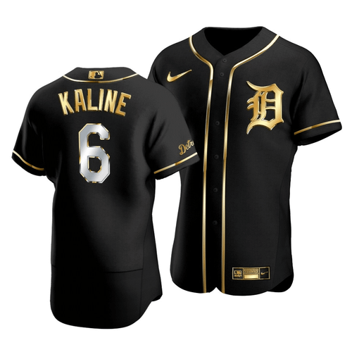 Men'S Detroit Tigers Al Kaline #6 Golden Edition Black  Jersey