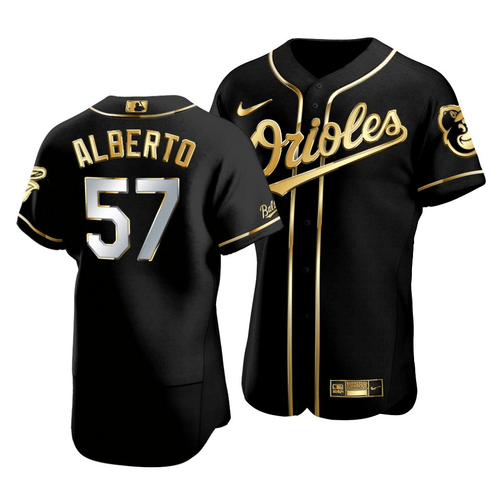 Men'S Baltimore Orioles Hanser Alberto #57 Golden Edition Black  Jersey
