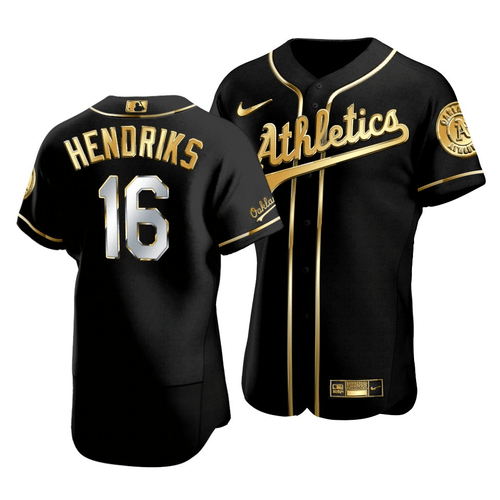 Men'S Oakland Athletics Liam Hendriks #16 Golden Edition Black  Jersey