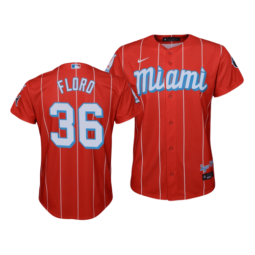 Miami Marlins Dylan Floro #36 2021 City Connect Replica  Jersey Red