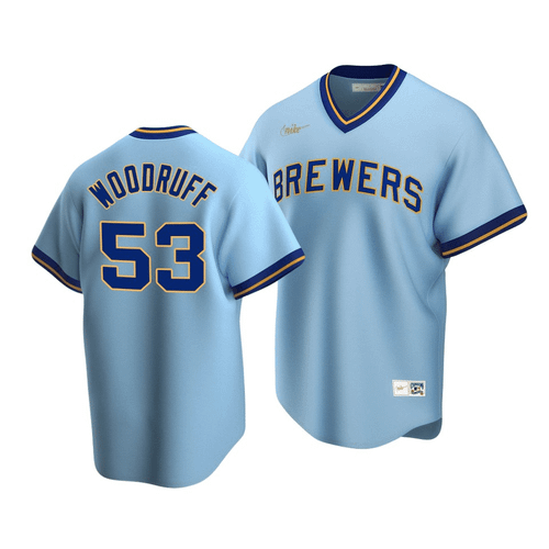 Men'S Milwaukee Brewers Brandon Woodruff #53 Cooperstown Collection Powder Blue Road Jersey