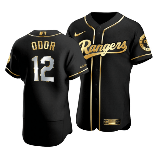 Men'S Texas Rangers Rougned Odor #12 Golden Edition Black  Jersey