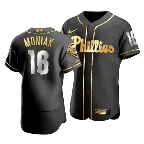 Men'S Philadelphia Phillies Mickey Moniak #16 Golden Edition Black  Jersey