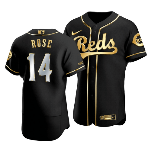 Men'S Cincinnati Reds Pete Rose #14 Golden Edition Black  Jersey