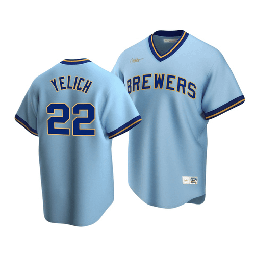 Men'S Milwaukee Brewers Christian Yelich #22 Cooperstown Collection Powder Blue Road Jersey
