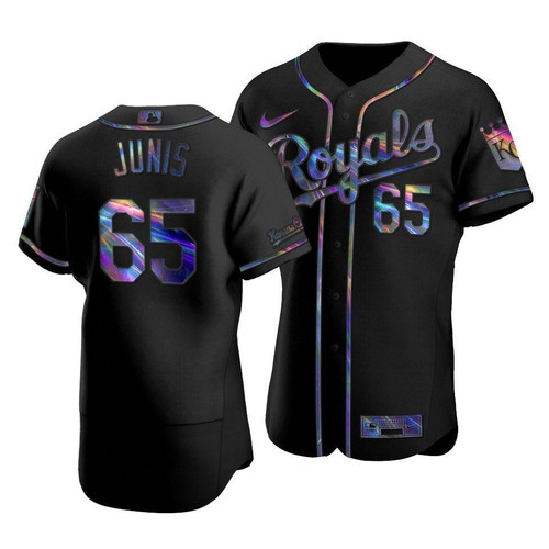 Kansas City Royals Jakob Junis #65 Iridescent Logo Holographic Limited Jersey Black