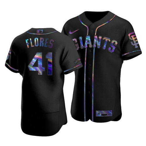 Men'S San Francisco Giants Wilmer Flores #41 Iridescent Logo Holographic Limited  Jersey Black