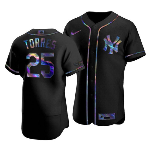Men'S New York Yankees Gleyber Torres #25 Iridescent Logo Holographic Limited Jersey Black