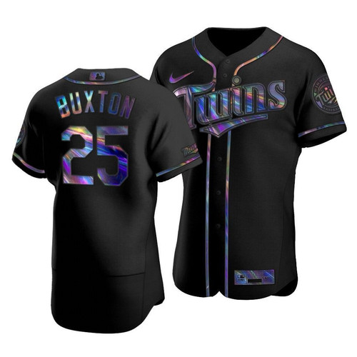 Men'S Minnesota Twins Byron Buxton #25 Iridescent Logo Holographic Limited  Jersey Black