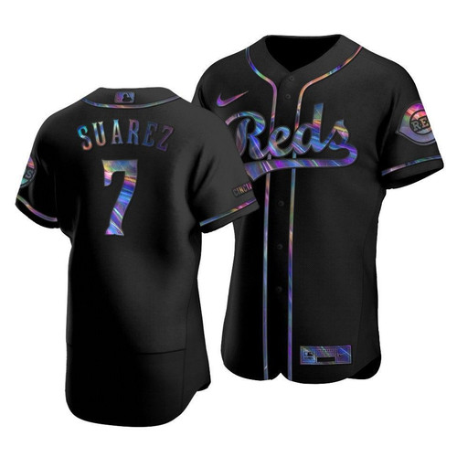 Cincinnati Reds Eugenio Suarez #7 Iridescent Logo Holographic Limited Jersey Black