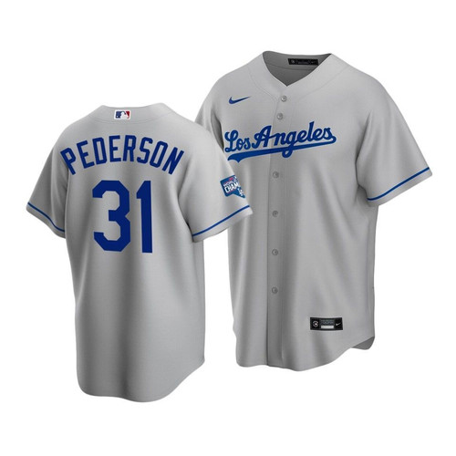 Men'S Los Angeles Dodgers Joc Pederson #31 2020 World Series Champions Gray Replica Road Jersey