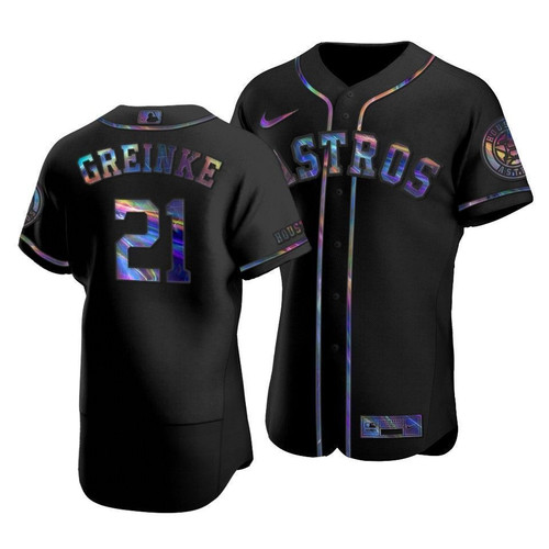 Men'S Houston Astros Zack Greinke #21 Iridescent Logo Holographic Limited  Jersey Black