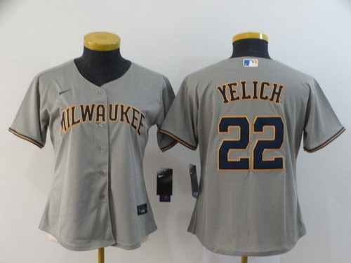 Milwaukee Brewers Christian Yelich #22 2020 Mlb Grey Womens Jersey