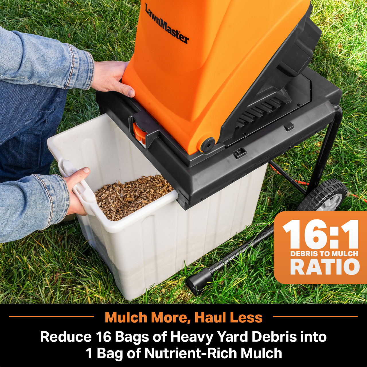 LawnMaster 15 Amp Electric Wood Chipper Shredder w/Collection Bin