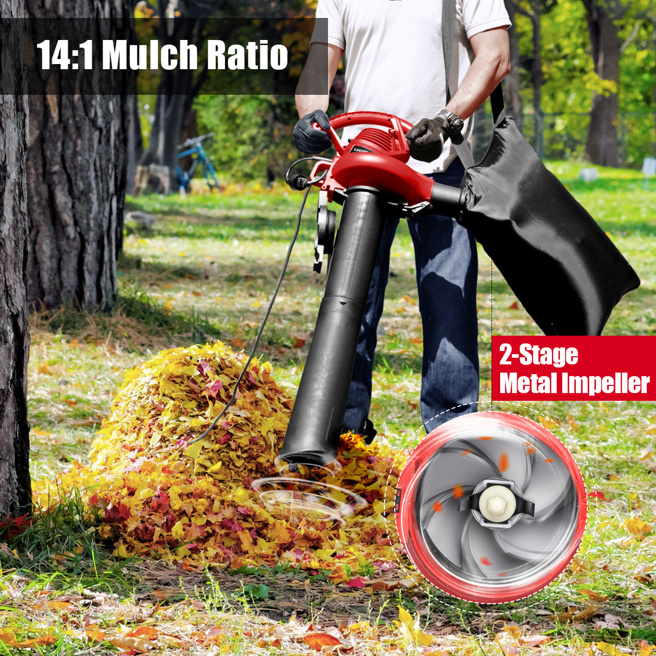 BLACK+DECKER Electric Leaf Blower, Leaf Vacuum and Mulcher 3 in 1