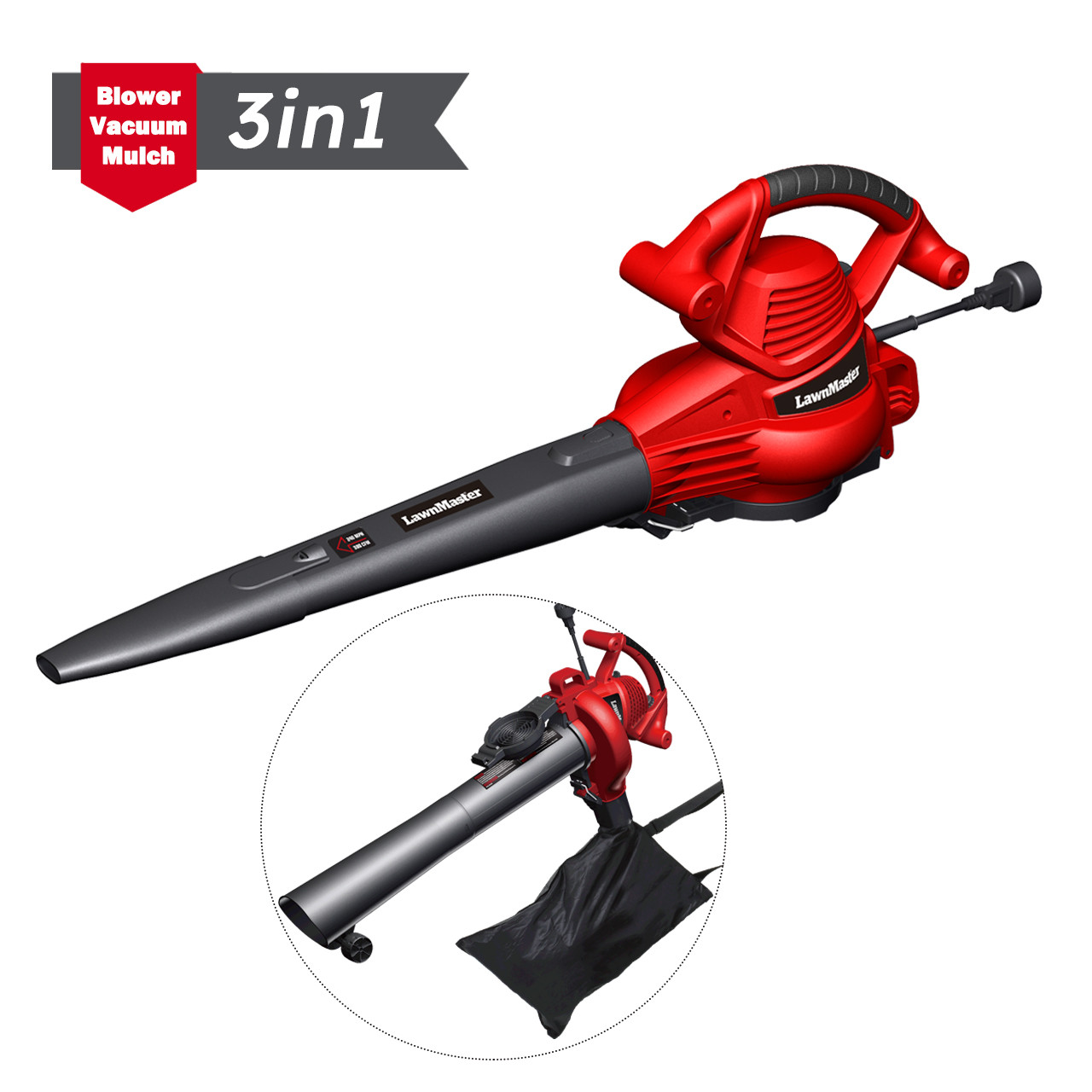 SuperHandy 3 in 1 Leaf Blower, Vacuum and Mulcher Electric 120V 12-Amp  Corded Debris Duster 220MPH (MAX) 2 Stage Variable Speed Lightweight for  Yard, Lawn, Garden and Landscaping 