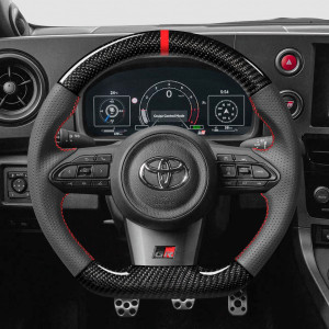 Rexpeed Carbon Fiber Black Leather Steering Wheel for the GR Corolla 2023+