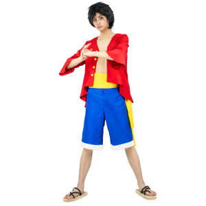 ONE PIECE: Luffy Coat Red Coat & Yellow Sash Cosplay