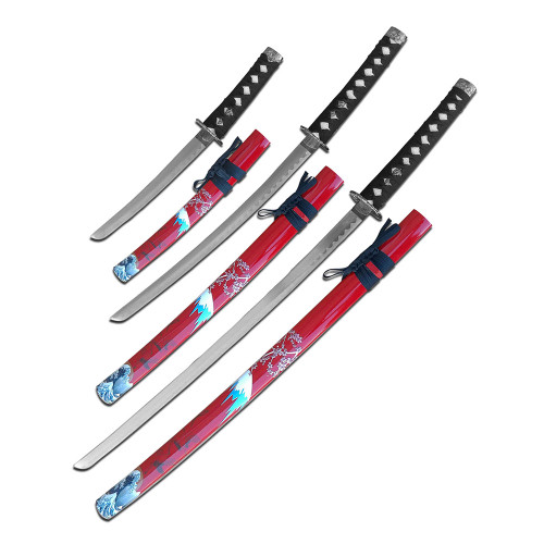 3PC SET PAINTED CRANES SCABBARD SW-84RD4