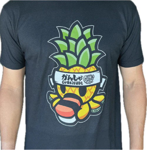 SUMOFISH: Gratitude Pineapple Black Cotton T-Shirt