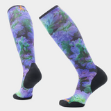 Women's Ski Targeted Cushion Over-The-Calf Socks (Electric Lotus Print) - Black