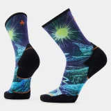 Men's Trail Run Targeted Cushion Treeline Print Crew - Deep Navy