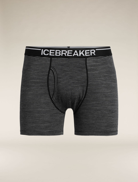 Men's Merino 150 Anatomica Boxer with Fly - Grit Stone Heather/Black Stripe