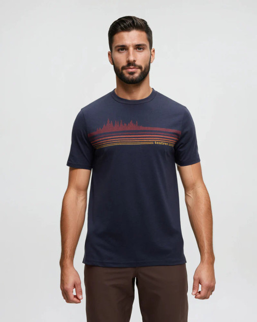 M's Retro Treeline T-Shirt - Midnight Blue/Crimson