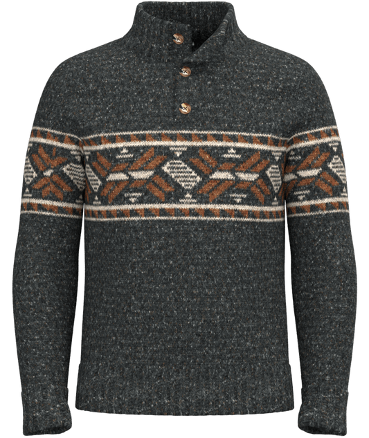 Men's Heavy Henley Sweater - Charcoal Pecan-Brown