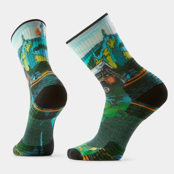 Men's Hike Targeted Cushion Trail Trekker Print Crew Socks - Winter Moss