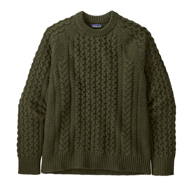 Recycled Wool-Blend Cable Knit Crew Sweater - Basin Green