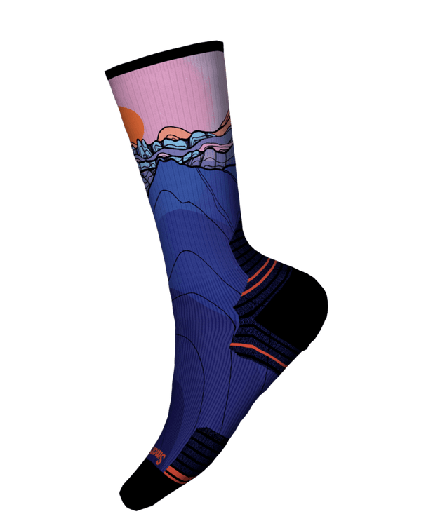 Women's Hike Targeted Cushion Mountain Sunrise Print Crew Socks - Deep Navy
