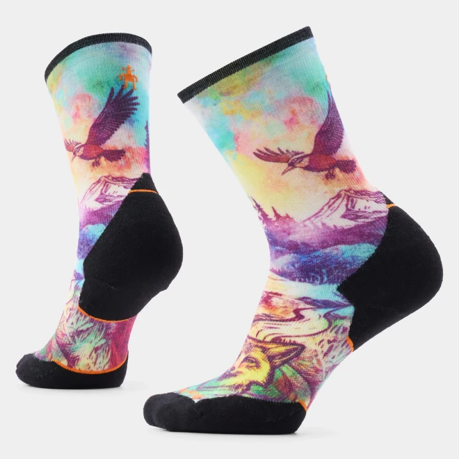 Women's Trail Run Targeted Cushion Serene Peak Print Crew - Dusty Teal