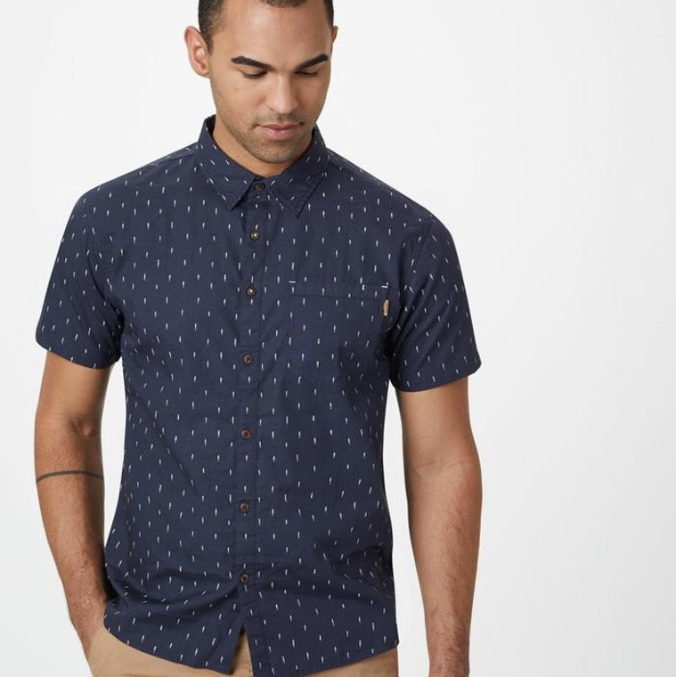 M's Cotton Short Sleeve Button Up (Dark Ocean Blue)