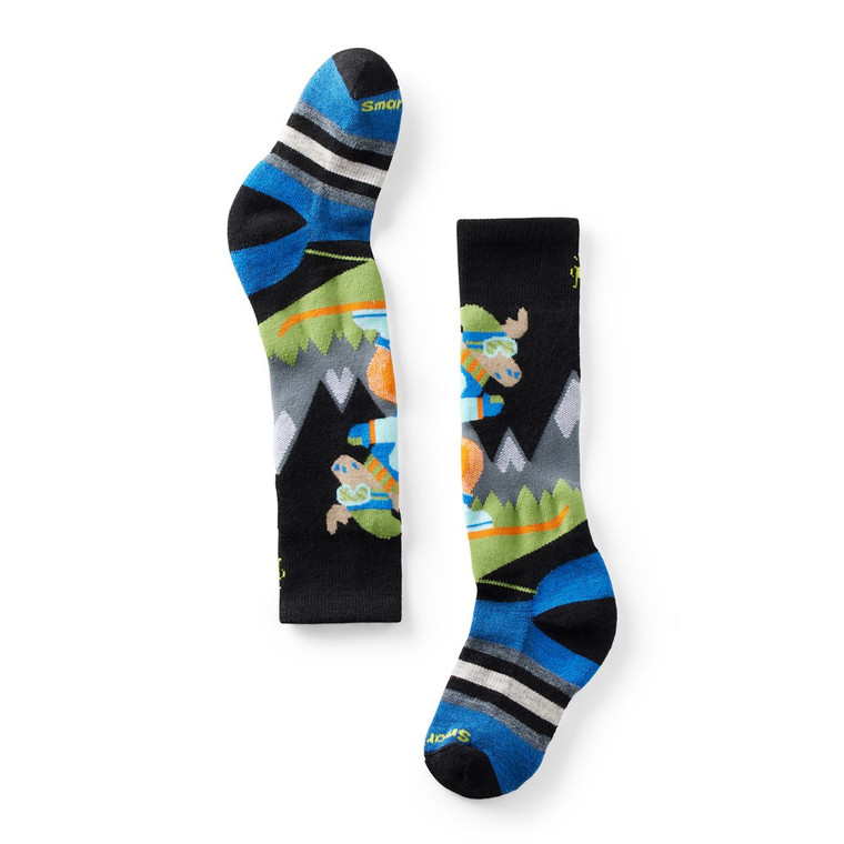 Kids' Wintersport Full Cushion Mountain Moose Pattern OTC Socks - Black