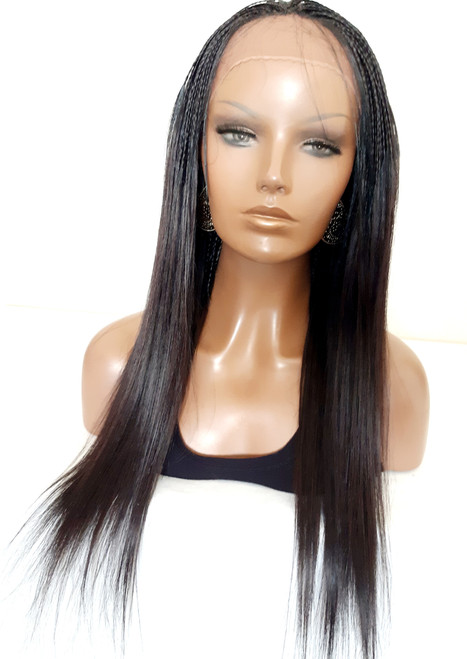 22" Hand-braided Straight Whole Lace Human Hair Blend Braided Wig