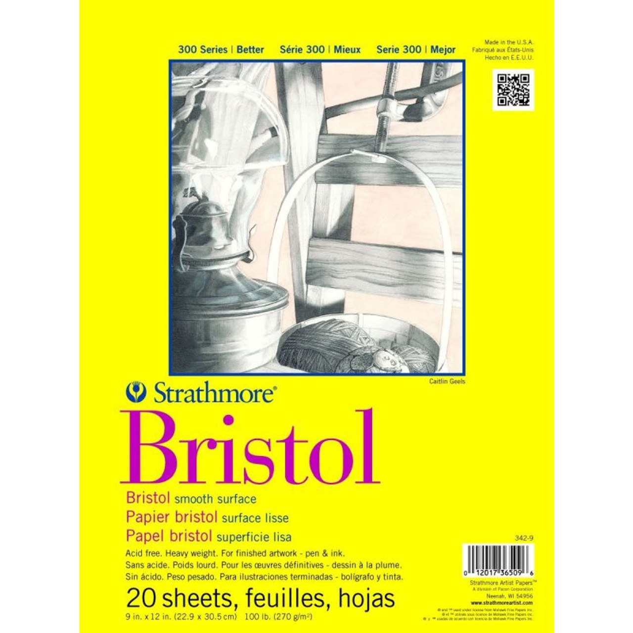 Strathmore 300 Series Bristol Smooth Pad, 19x24 Tape Bound, 20 Sheets