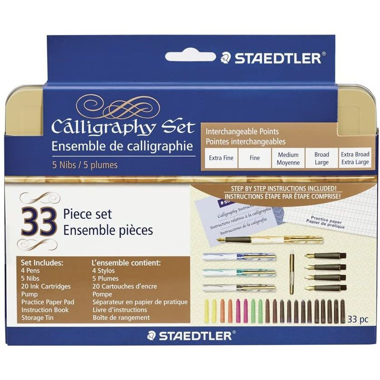 STAEDTLER CALLIGRAPHY SET- 33 PIECE SET INCLUDING METAL STORAGE TIN