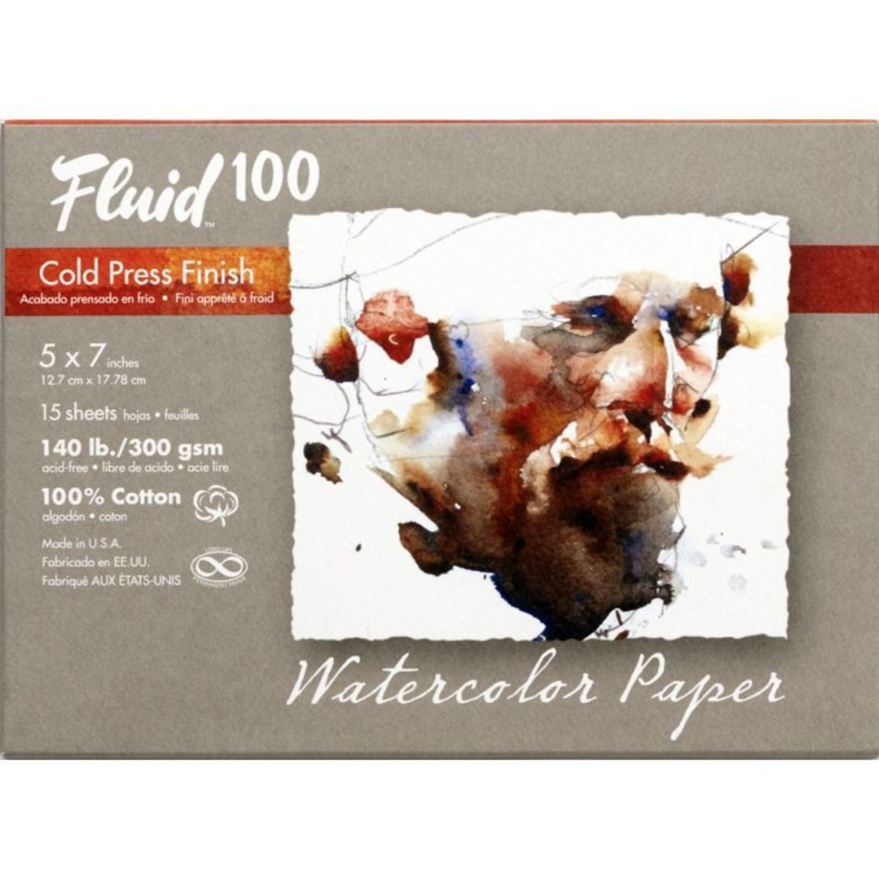 Fluid 100 Watercolor Paper Block - 140 lb. Hot Press 6 x 8