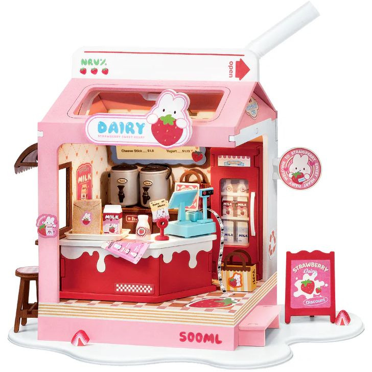 DIY Miniature House Kit, Strawberry Milk Box - FLAX art