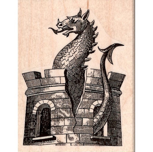 Dragon in Castle Tower Rubber Stamp