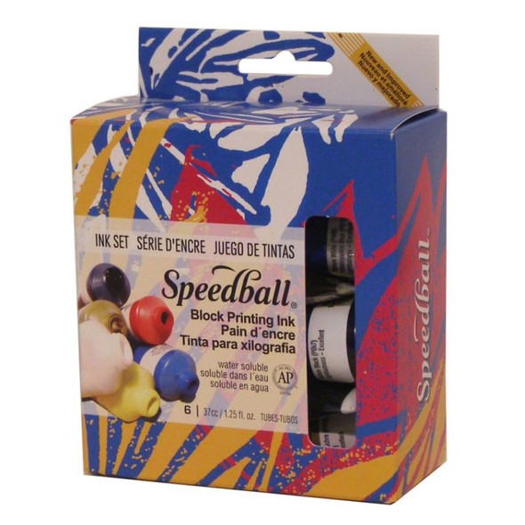 Speedball Block Tinte Starter Set – 6 Farben, Wasserlöslich, Lichtbeständig, Ungiftig, 37 Ml Tuben