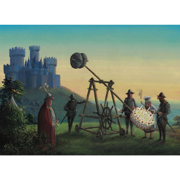 Cake On Catapult Birthday Card