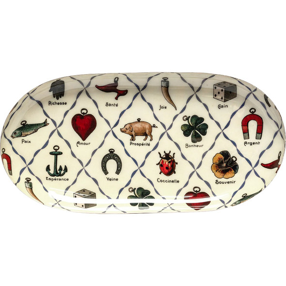 Oval Enamel Tray, Charms