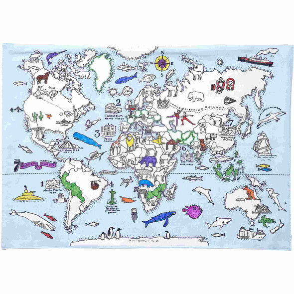 Color-in World Map Placemat