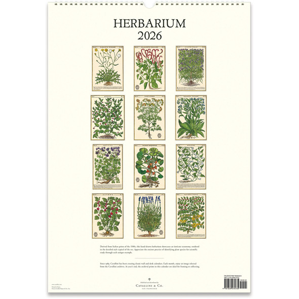 Cavalllini 2026 Wall Calendar, Herbarium